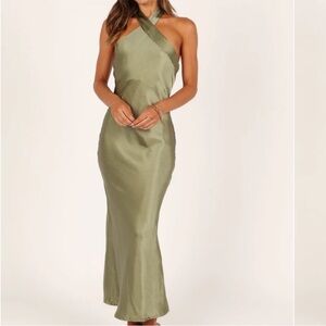 Petal & Pup Sage Green Halter Maxi Dress